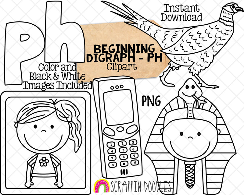 Beginning Digraph Clip Art - Words Beginning With PH - Commercial Use PNG Sublimation