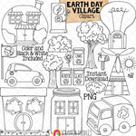 Earth Day Village Clipart - Recycling Clip Art - Environmental - Electric Car Charging Station - Eco Friendly - PNG - CU
