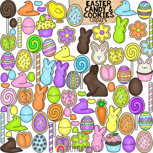 Easter Candy and Cookies ClipArt 2024 - Cupcakes - Decorated Eggs - Sprinkle Cookies - Chocolate Bunny - Commercial Use - PNG