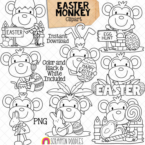 Easter Monkey Clip Art - Jungle Animals - Monkeys with Easter Eggs - Commercial Use PNG Sublimation