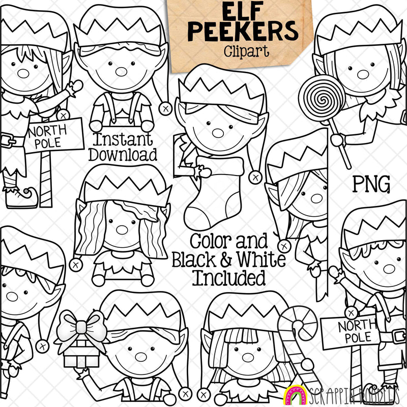 Elf Peekers - Christmas Elves - North Pole Toppers - Instant Download - Hand Drawn - CU - Sublimation PNG
