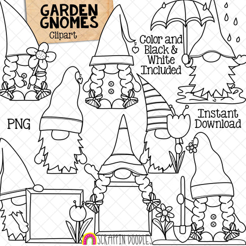 Garden Gnomes ClipArt- Summer Gnome Clip Art - Spring Garden Gnomes - Commercial Use PNG