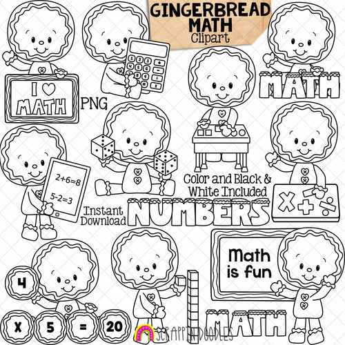 Gingerbread Math Clip Art - Ginger Bread School - Cute Christmas Cookie Clipart - Math Class Cookies - Commercial Use PNG Sublimation