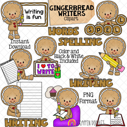 Gingerbread Writing ClipArt - Ginger Bread School - Cute Christmas Cookie Clip Art - Spelling Words Cookies - Commercial Use PNG Sublimation