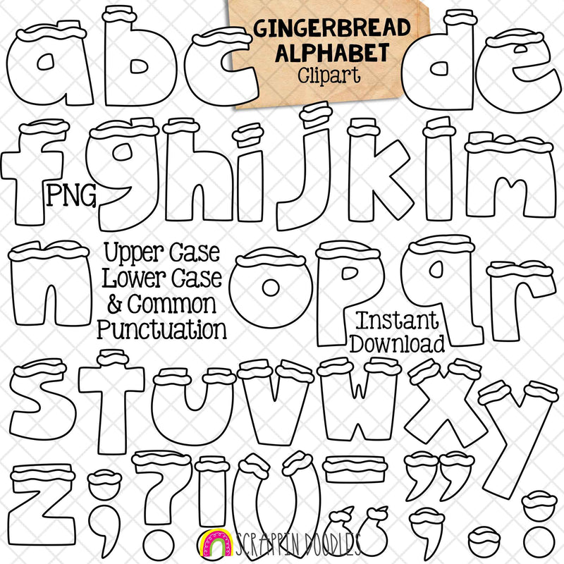 Gingerbread Alphabet ClipArt - Gingerbread Cookie Letters Clip Art - Numbers - Math Signs - Punctuation - Instant Download Sublimation Graphics