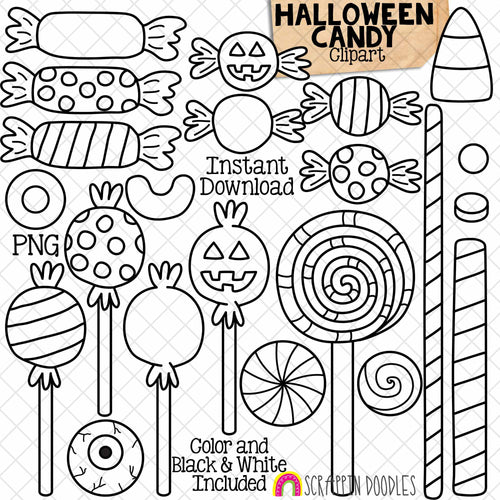 Halloween Candy ClipArt - Candy Corn - Jelly Bean - Eyeballs - Jack O Lantern Lollipop - Hand Drawn PNG Download