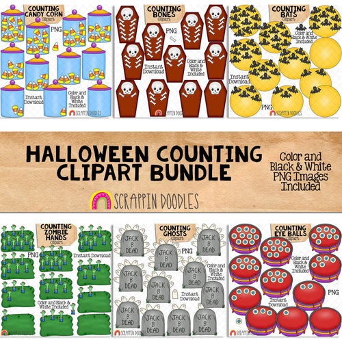 Halloween Counting ClipArt Bundle - Bats - Skeleton Bones - EyeBalls - Ghosts - Candy Corn - Zombies - Commercial Use PNG