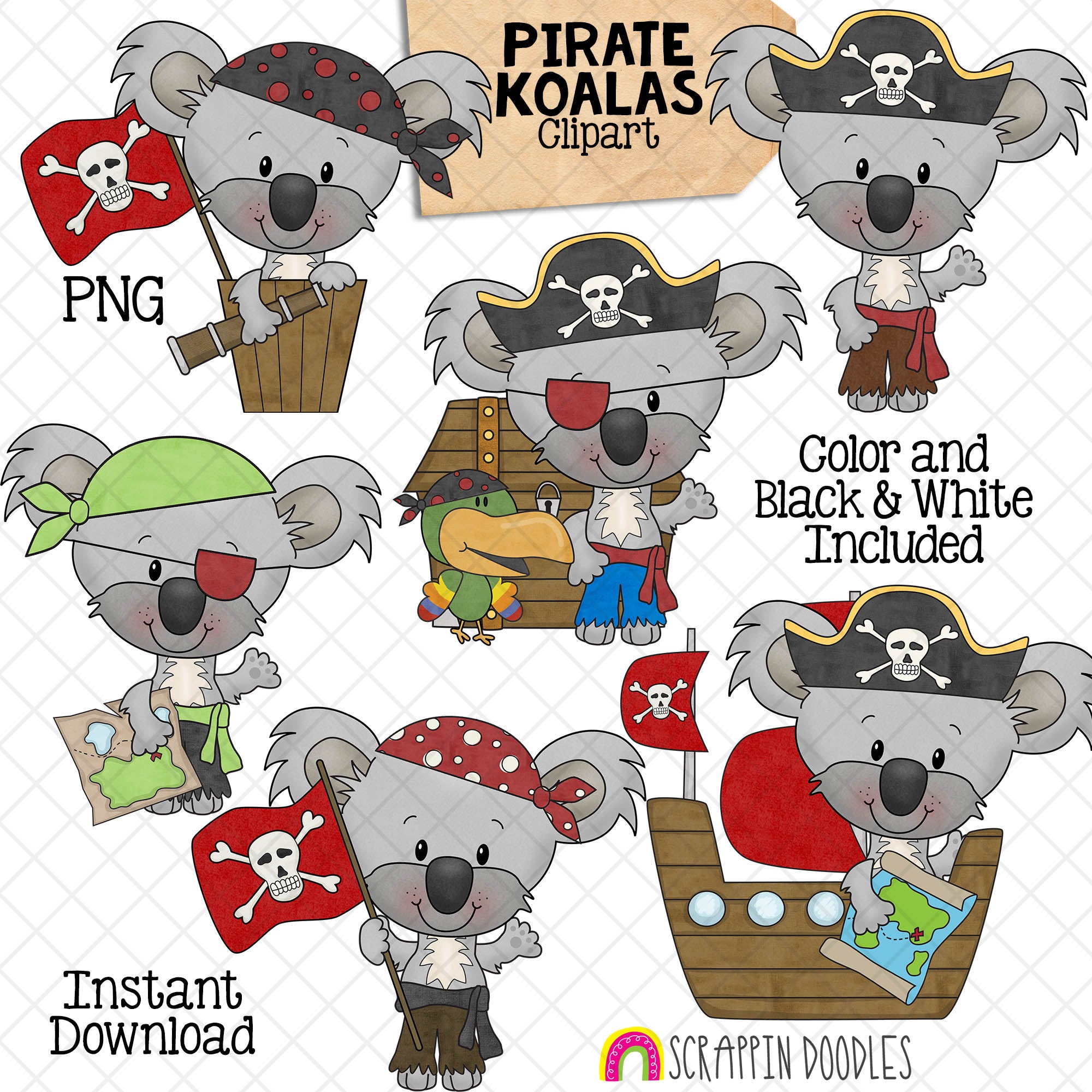 Koala ClipArt - Pirate Ship Koala Bears Graphics - Commercial Use PNG –  Scrappin Doodles