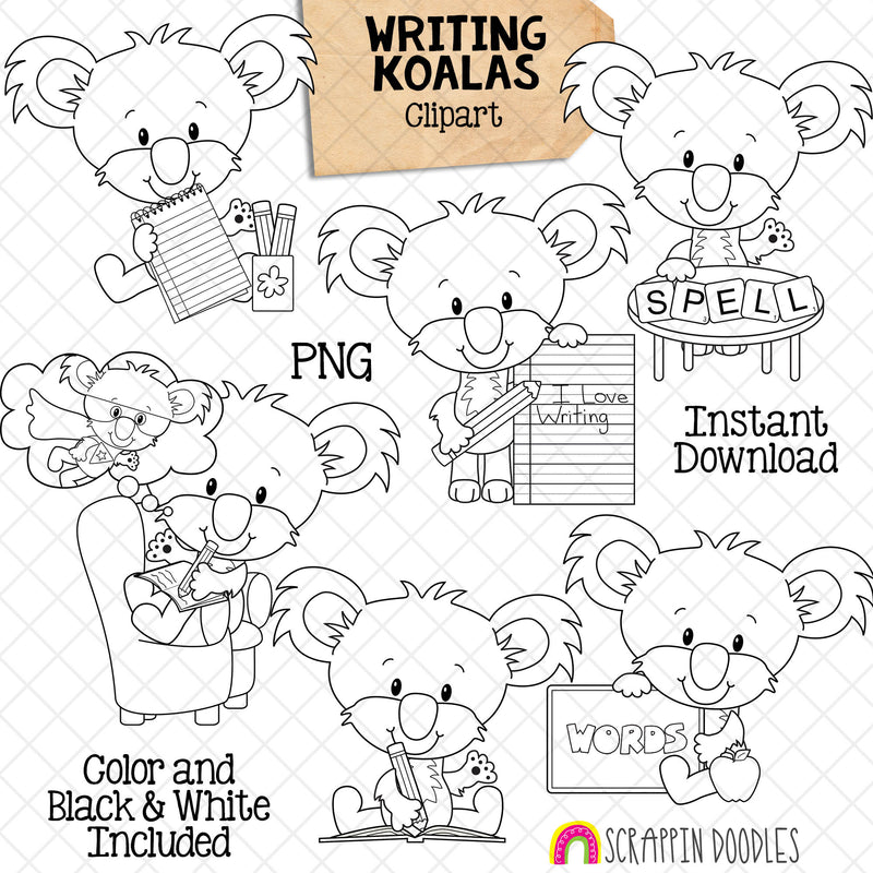 Koala ClipArt - School Writing Koala Bears Graphics - Commercial Use PNG