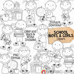 School Boys and Girls Clipart - Stick Kids - First Day of School - Commercial Use PNG - Susie and Tommy