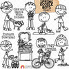 Spring Boys Clip Art - Doodle Kids Stick Figure Graphics - Gardening - Tulips - Daffodil - Rain Puddle - Commercial Use PNG