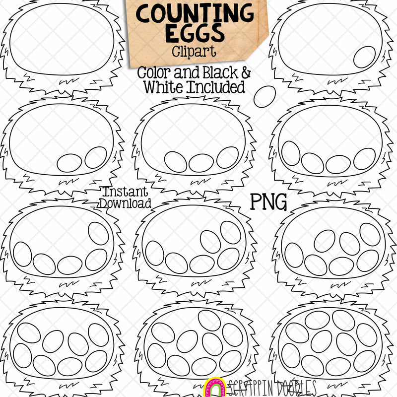 Counting Eggs In A Nest ClipArt - Spring Bird Egg Counting - Seasonal Math Graphics - Commercial Use PNG - Commercial Use PNG