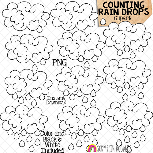 Counting Rain Drops From A Cloud ClipArt - Spring RainDrop Counting - Seasonal Math Graphics - Commercial Use PNG