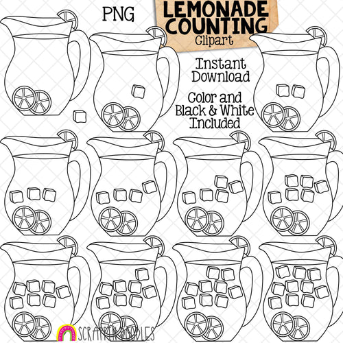 Counting Ice Cubes in Lemonade ClipArt - Summer Lemonade Counting - Seasonal Math Graphics - Commercial Use PNG
