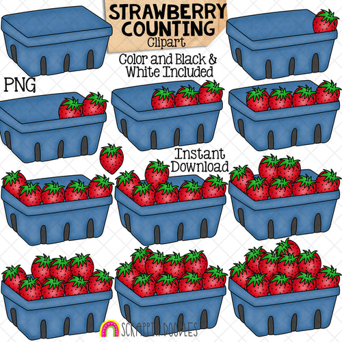 Counting Strawberries ClipArt - Summer Strawberry Counting - Seasonal Math Graphics - Commercial Use PNG