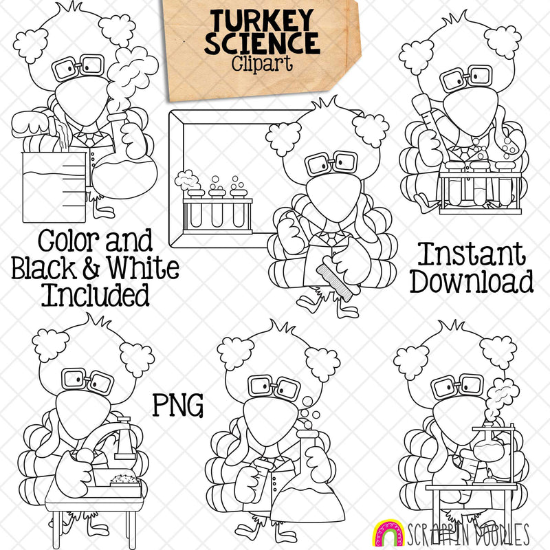 Turkey ClipArt - Science Turkeys Clip Art - Cute School Turkeys Graphics - Instant Download - Hand Drawn PNG