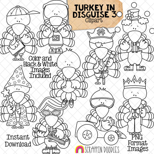 Turkey In Disguise ClipArt 3 - Turkeys in Disguises Graphics - Thanksgiving Games - Dress Up Images - CU PNG