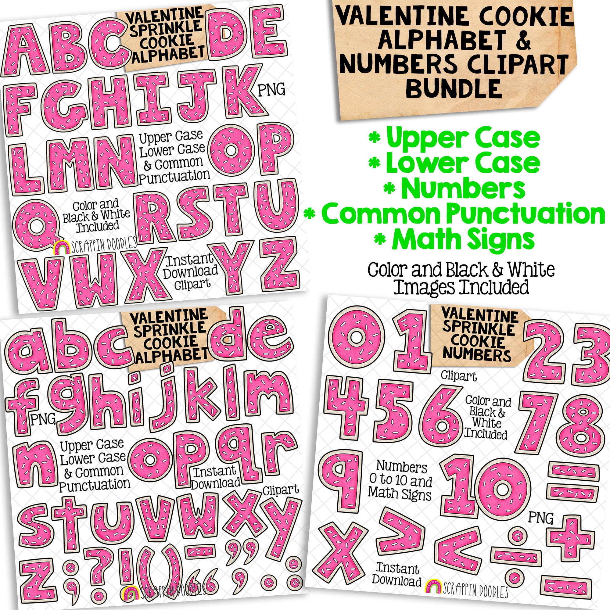 Valentine Cookie Alphabet ClipArt - Pink Sprinkle Cookie Letters Clip –  Scrappin Doodles