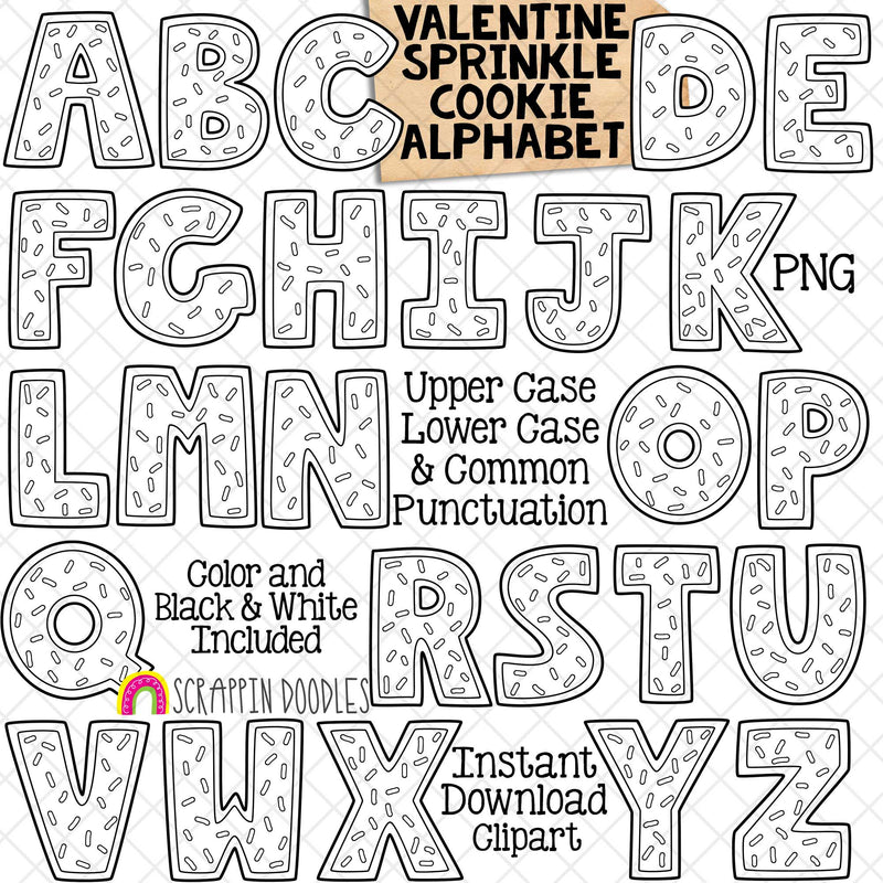 Valentine Cookie Alphabet ClipArt - Pink Sprinkle Cookie Letters Clip Art - Numbers - Punctuation - PNG Graphics - Math Signs - Instant Download Sublimation Graphics