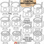 Counting Marshmallows ClipArt - Winter Hot Chocolate Marshmallow Counting - Seasonal Math Graphics - Commercial Use PNG