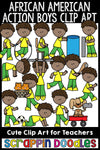 African American Action Boys Clipart