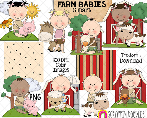 Farm Babies ClipArt - Baby Boys Girl on the Farm - Baby Shower - Commercial Use PNG Sublimation