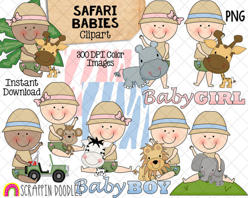 Safari Babies ClipArt - Baby Boys Girls  - Pink Blue Zebra Patterns - Baby Shower - Commercial Use PNG Sublimation