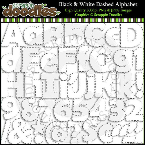 Black & White Dashed Line Alphabet Clip Art