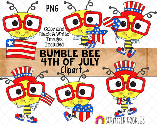 Bumble Bee 4th of July ClipArt - Commercial Use - Sublimation - Hand Drawn PNG