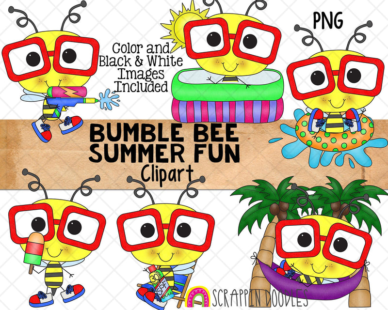 Bumble Bee Summer Fun ClipArt - Commercial Use - Sublimation - Hand Drawn PNG