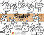 Bumblebee Clipart - Bumble Bee Numbers - Garden Insects - Bee Number 0 to 10 - Spring Garden Bee - Sublimation - Hand Drawn PNG