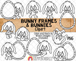Bunny Frames & Bunnies ClipArt - Rabbit Clip Art - Handrawn PNG - Commercial Use - Sublimation - PNG
