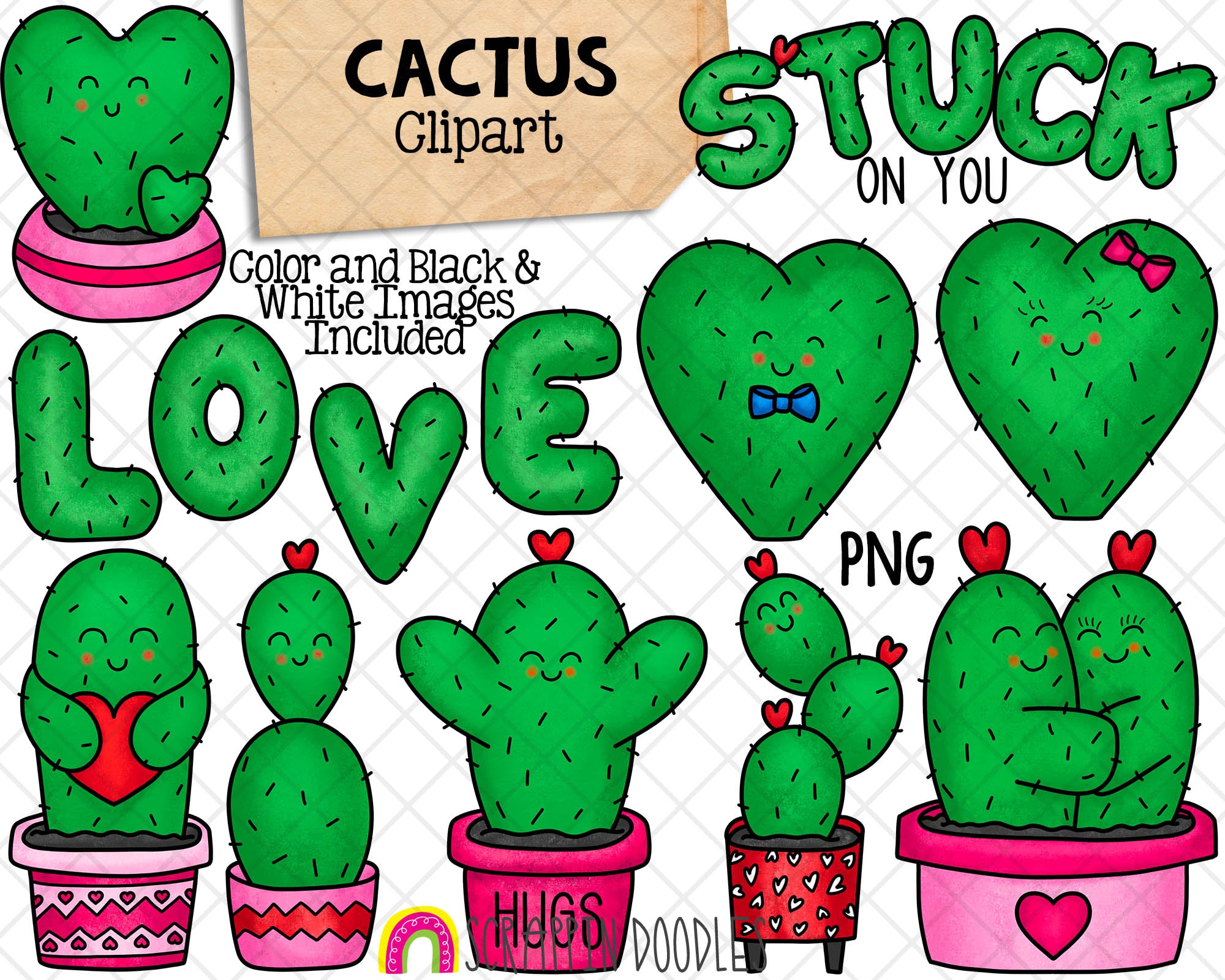 Cactus ClipArt - Valentine Cacti Graphics - Heart Cactus in Pink Pots –  Scrappin Doodles