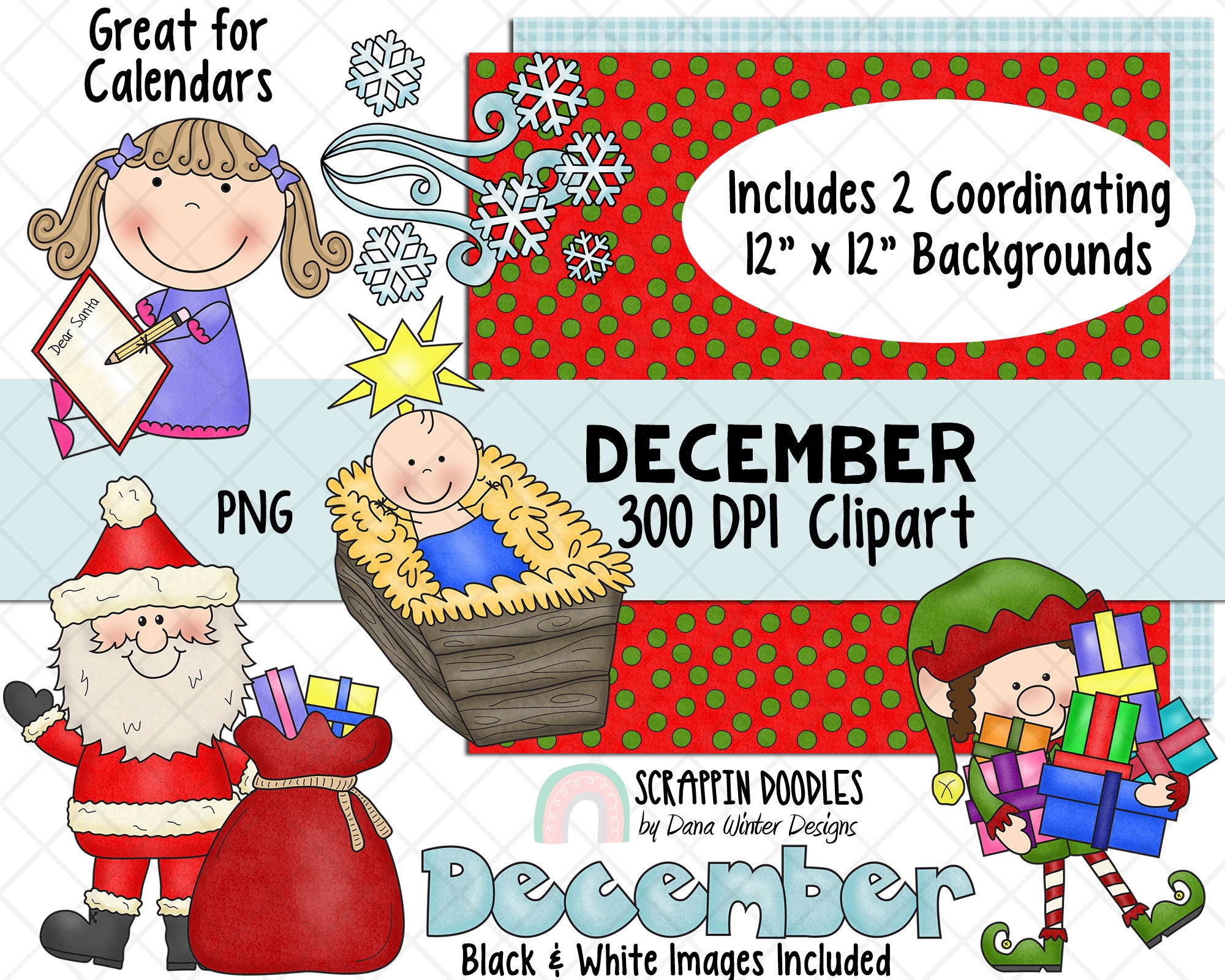 Calendar ClipArt - December Bulletin Board - December ClipArt - Holida –  Scrappin Doodles