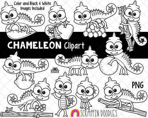 Chameleon ClipArt - Colored Chameleon Clipart - Lizard - Color Chaging Lizard Clipart - Hand Drawn PNG - Cute Lizards