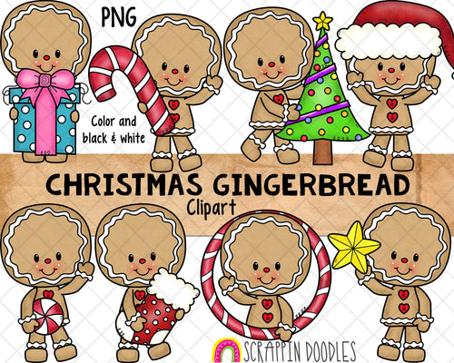 Christmas Gingerbread Clip Art - Christmas Cookie Graphics - Gingerbread People - Hand Drawn PNG