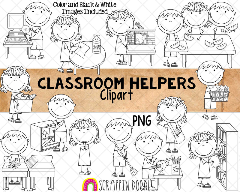 Classroom Helpers ClipArt - Kids Doing Classroom Chores ClipArt - Commercial Use PNG - Sublimation Graphics
