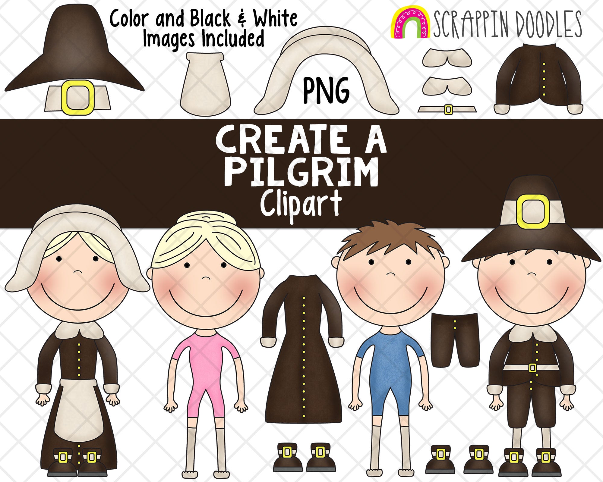 Create a Pilgrim ClipArt - Dress a Pilgrim Clipart - Pilgrim Clothing –  Scrappin Doodles