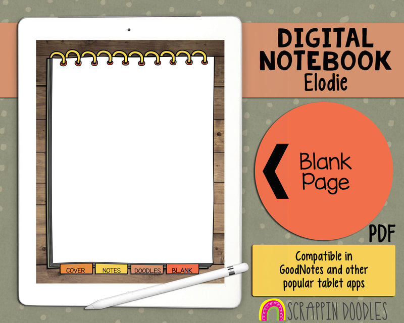 Digital Planner - Elodie Digital Notebook - iPad Planner - Hyperlinked Planner - Goodnotes Planner - Doodle Notebook
