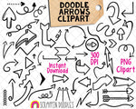 Doodle Arrows ClipArt - Hand Drawn Doodled Arrows - Commercial Use PNG