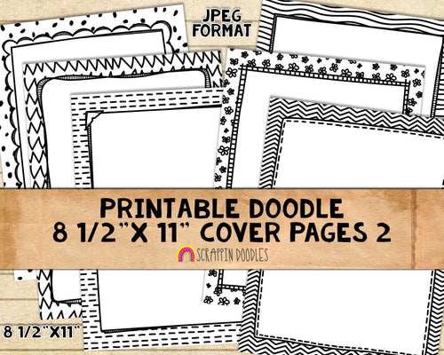 Doodle Cover Pages - Hand Doodled 8 1/2" x 11" Ready to Print Black & White Binder Covers - Printable