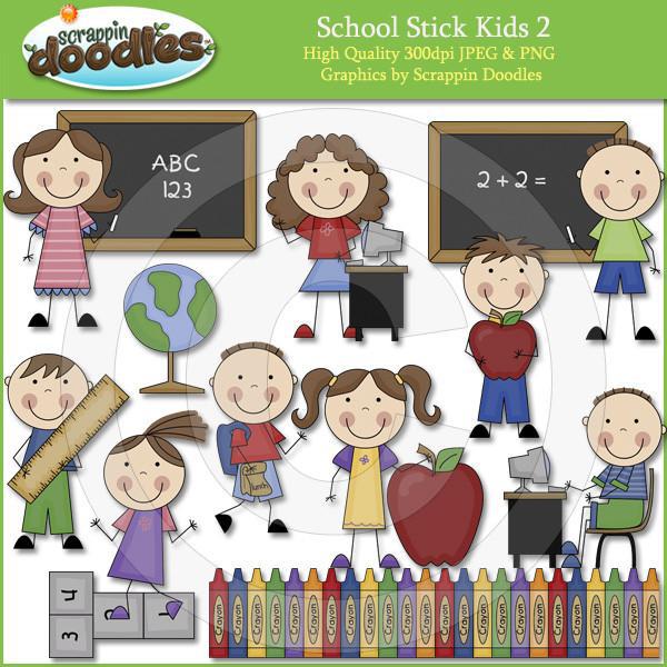 School Stick Kids 2 Clipart Download