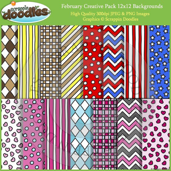 February Creative Pack , Backgrounds, Borders & More