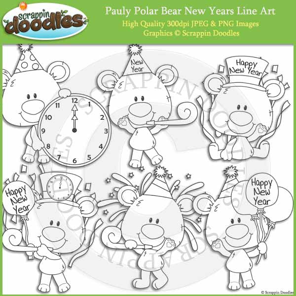 Pauly Polar Bear New Years Clip Art