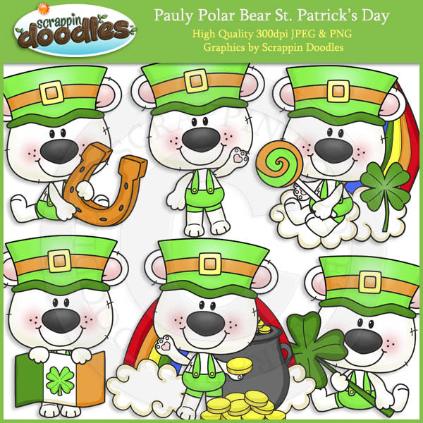 Pauly Polar Bear St Patrick's Day Clip Art