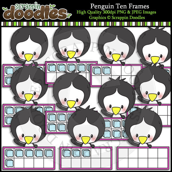 Penguin Ten Frames Clip Art & Line Art
