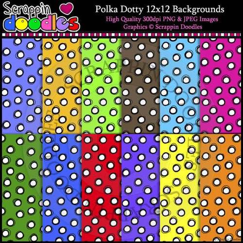 Polka Dotty 12x12 Backgrounds Color & Line Art