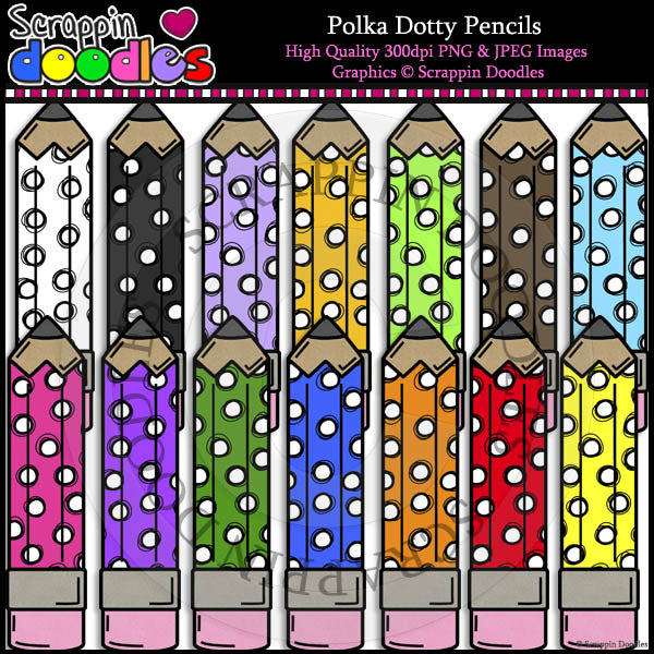 Polka Dotty Pencils Clip Art & Line Art