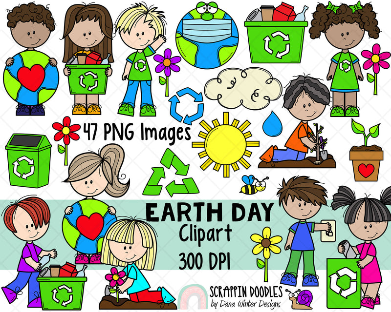 Earth Day Clipart - Earth Day Kids - Instant Download - Environmental Kids - Reduce Reuse Recycle Graphics - Eco Friendly ClipArt 