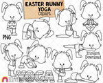 Easter Bunny Yoga Clip Art - Easter Stretching Clipart - Yoga Poses - Commercial Use PNG Sublimation
